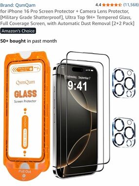 Screen Protector for iPhone 16 Pro with Camera Lens Protectors (2 Pack)